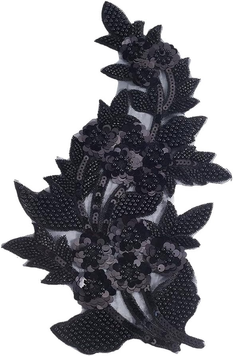 Kralen Kant Applique Zwart Blad Borduurwerk Pailletten Patches Kralen Kant Polyester Applique Voor Trouwjurk Lijfje Hoed Naaien Craft Hoofddeksels Kleding Home Decoraties