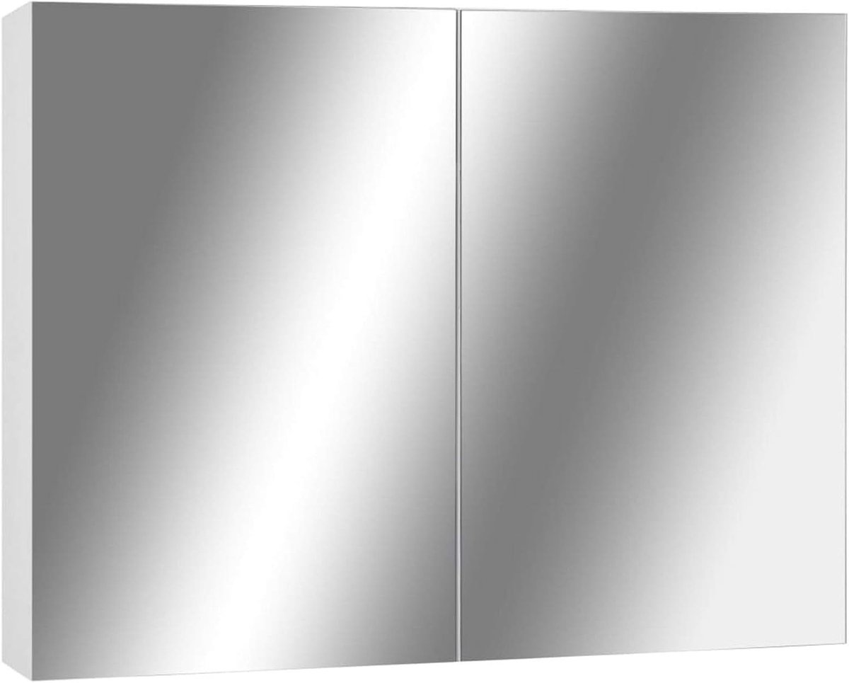 Spiegelkast wit 80 x 15 x 60 cm van MDF, 2 deuren en 3 vakken