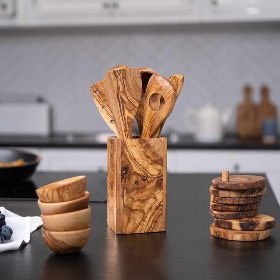 Decor Houten spatel om te koken, houten spatel set van 2, handgemaakt, olijfhouten keukenaccessoires, houten keukengerei voor koken, bakken en serveren van voedsel — afbeelding 5