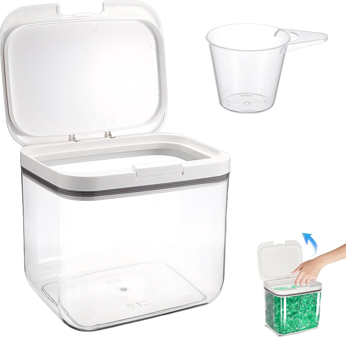 Opbergdoos voor Détergent, 4,5L Wasmiddeldoos, Opbergdoos voor Waspoeder, Container voor Waspoeder, Organisator voor Détergent met Doseerglas