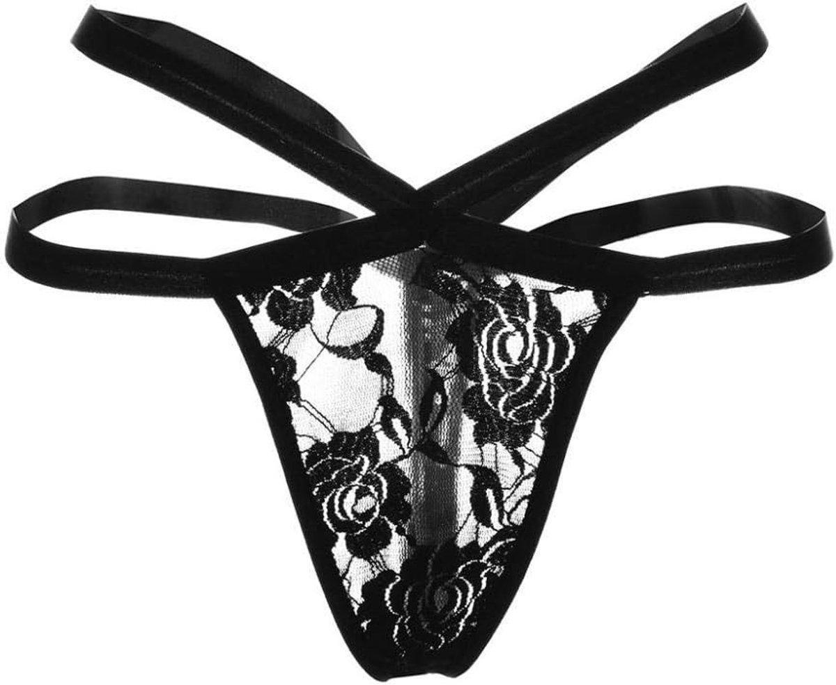 Vrouwen Porno Lingerie Bandage Kant G-String Verleiding Slipje Ondergoed Sexy Transparante Nachtkleding-Black_S