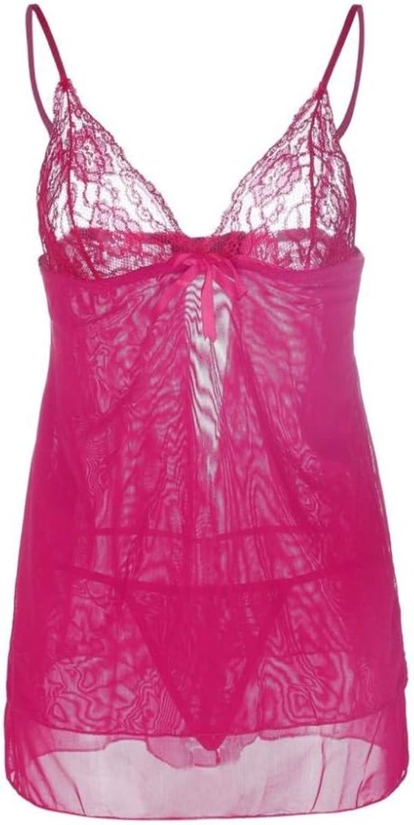 Vrouwelijke Erotische Lingerie Diepe V Nachthemd Verleiding Perspectief Kanten Beha Halter Sexy Vrouwen Ondergoed Nachtkleding-Hot_Pink_XXL