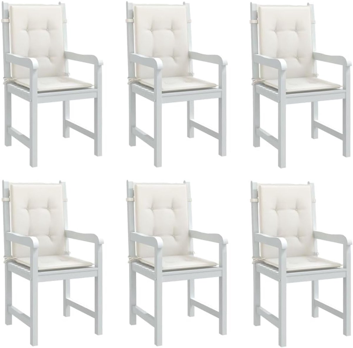 Kussens voor lage rugleuning, 6 stuks, melange crème, 100 x 50 x 4 cm, stof, kussen voor tuinmeubelen en binnen, antislip met bevestigingskoord, duurzaam polyester