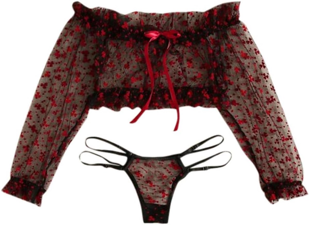 Babydolls, nachtjaponnen & negligés dames Vrouwen See Through Ondergoed Sexy Lingerie Hol Kant Nachtkleding Beha G-String Kostuum
