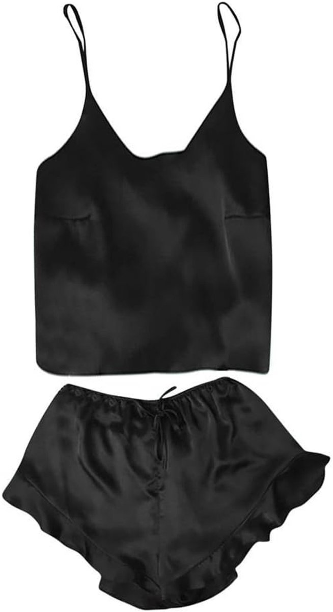 Babydolls, nachtjaponnen & negligés Dames Lingerie Set Nachtkleding Sexy Shorts Satijnen pyjama Nachtkleding-Negro_M