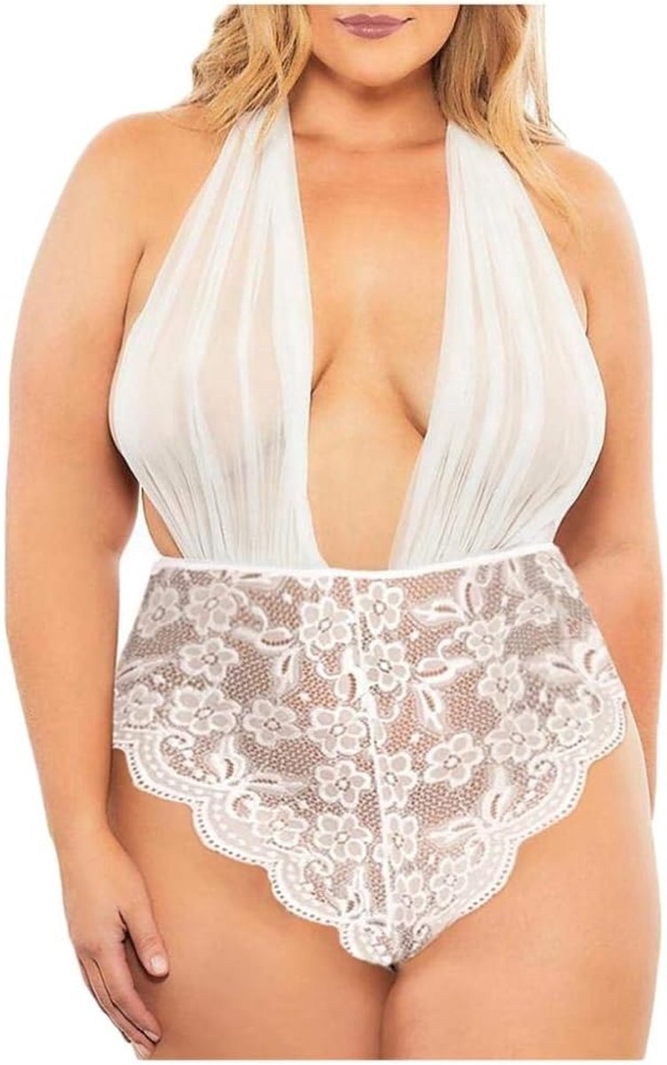 Lingerie & ondergoed Vrouwen Diepe V-hals Halter Hals Bodysuit Backless Bodysuit Sexy Lingerie Lingerie-white_XL