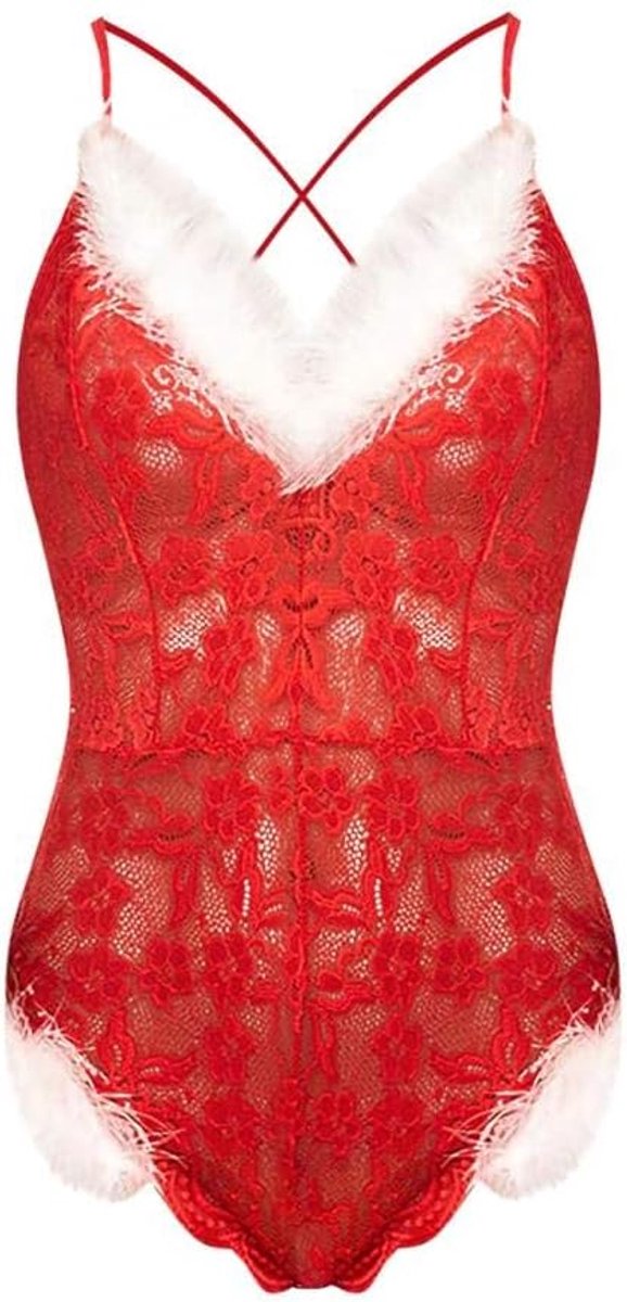 Nachtkleding kant lingerie sexy jurk met string voor damesSexy Lingerie Vrouwen Rode Kanten Pyjama Vrouwen Verleidelijk Diepe V-hals Ondergoed Nachtkleding Bodysuit Jumpsuit