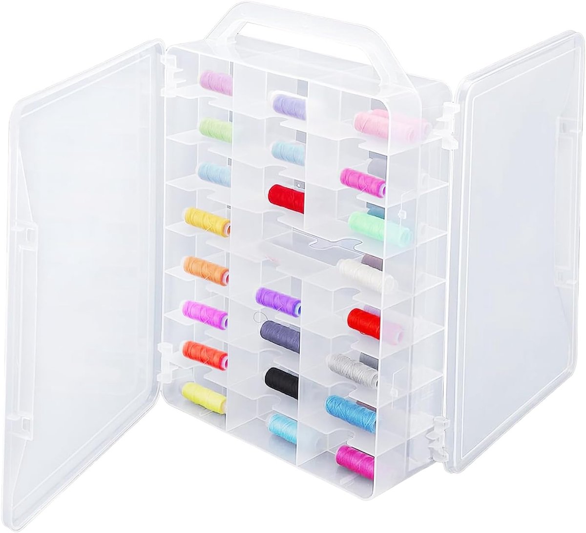 Naaigaren opbergdoos voor 46 garenrollen, dubbelzijdige garenbox, opslag, naaigaren box voor borduur- en naaigaren, borduurtwist, knutselen, 33 x 25 x 8,2 cm