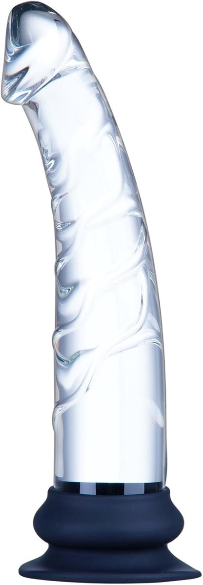Realistische 24 cm grote dildo, buttplug van helder glas met verhoogde textuur en siliconen zuignap. Grote XL dildo voor anale en prostaatstimulatie van de G-spot