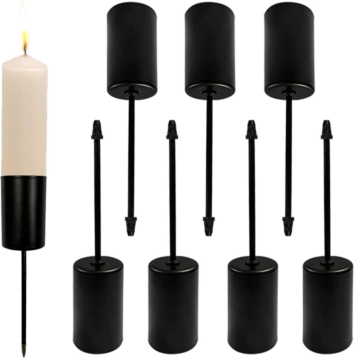 Staafkaars, 8 stuks, adventskrans, kaarsenstandaard, adventskrans, kaarsenhouder, adventskrans, kaarsenstandaard, retro staafkaarsenhouder met korte doorn kaarspiek zwart