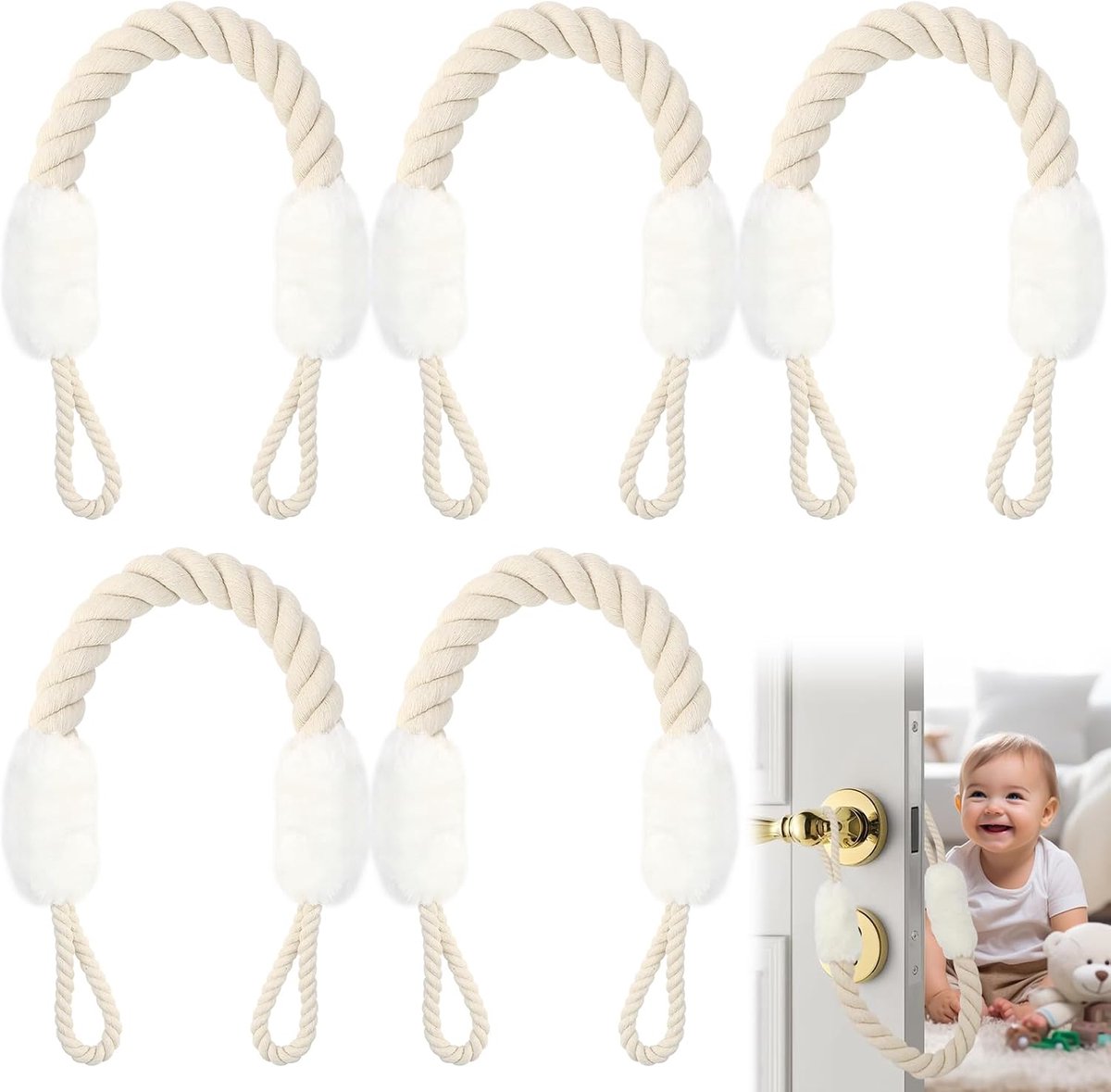 5 Pieces Cotton Door Stopper Handle Clamp Protection for Doors Door Cord White Door Clamp Protection for Fingers, Pets - ShopVlot