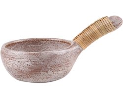 Bitto incense burner incense bowl ATUM, made of terracotta in whitewash, with bark handle, L: 19 cm, H: 5.5 cm, Ø 11 cm - ShopVlot