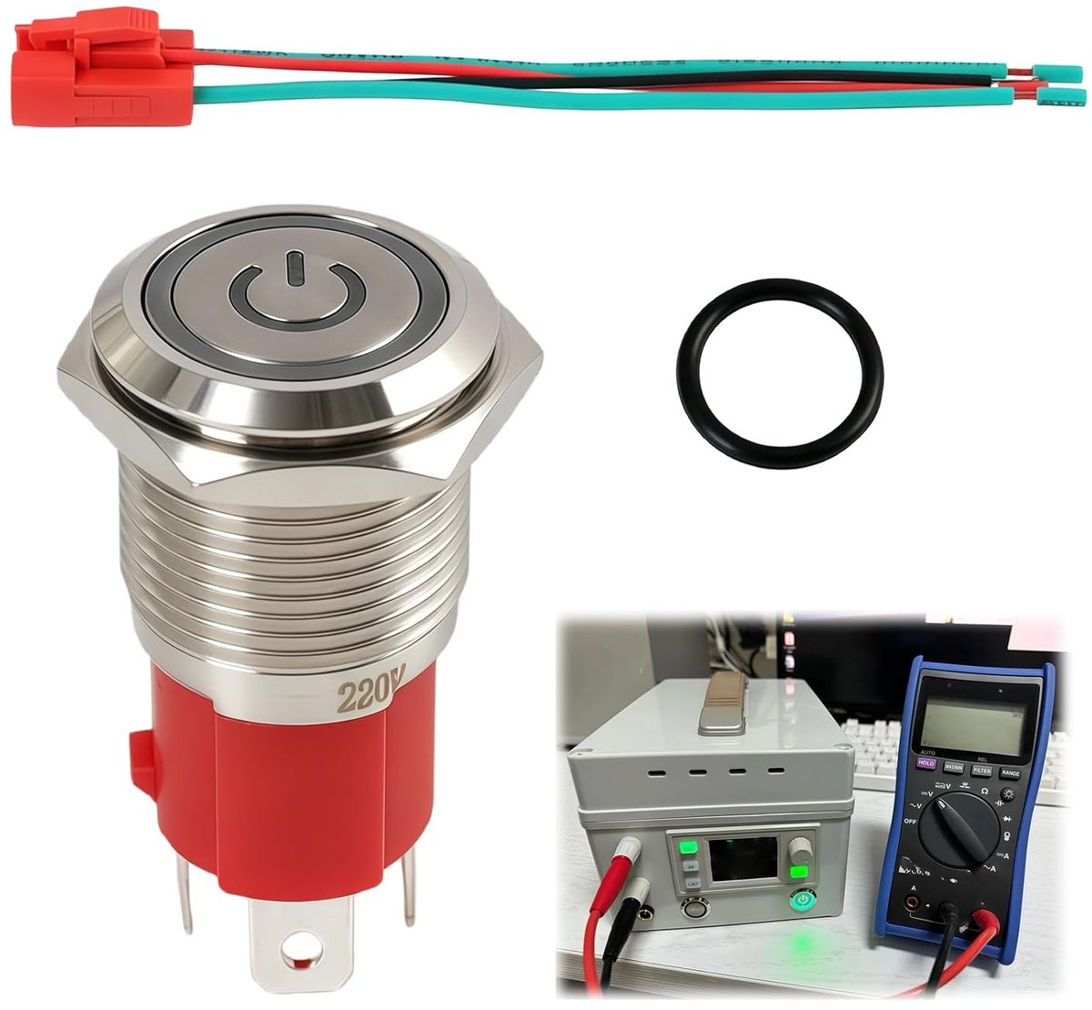2 stuks waterdichte drukknopschakelaar, drukknop 16 mm, afsluitbaar, waterdicht IP66, metalen schakelaar 220 V 15 A - ShopVlot