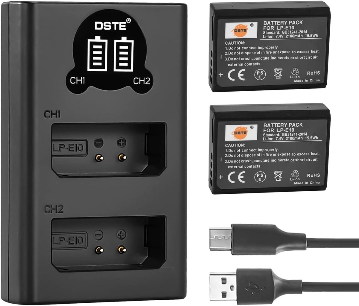 DSTE LP-E10 Replacement Battery (2 Pack) and Smart LED Dual USB Charger Compatible with Canon EOS Rebel T3, EOS KISS - ShopVlot