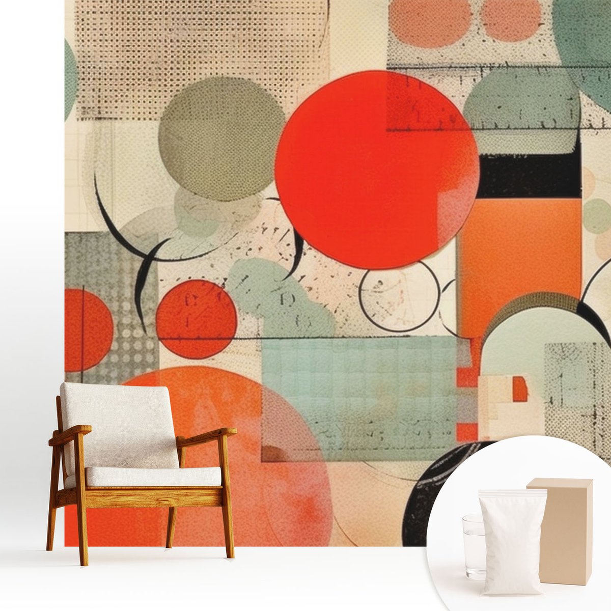 Wallfluent Fotobehang - Rood Vliesbehang - 250x250 cm - Kleurrijke Abstractie Muurschildering - Slaapkamer behang Abstractie - Fotobehang Vlies - Slaapkamer behang