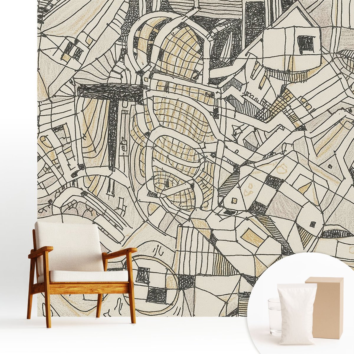 Wallfluent Fotobehang - Zwart Vliesbehang - 250x250 cm - Geometrische Abstractie Fotobehang Vlies - Woonkamer behang Abstractie - Muurschildering - Hal behang