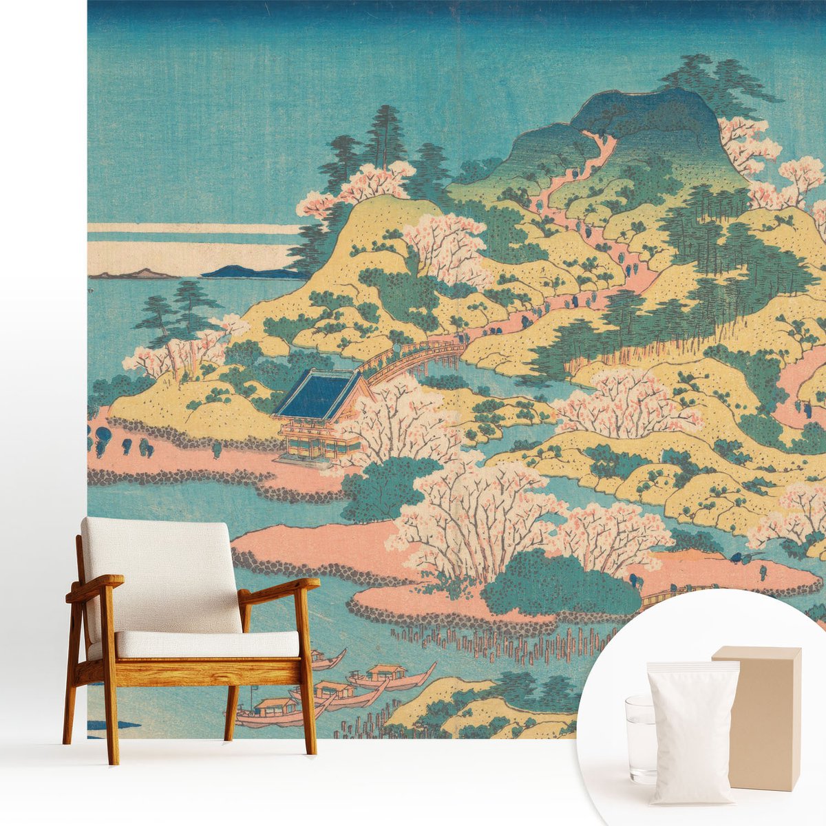 Wallfluent Fotobehang - Blauw Vliesbehang - 250x250 cm - Japans Landschap Muurschildering - Slaapkamer behang Landschappen - Fotobehang Vlies - Gang behang
