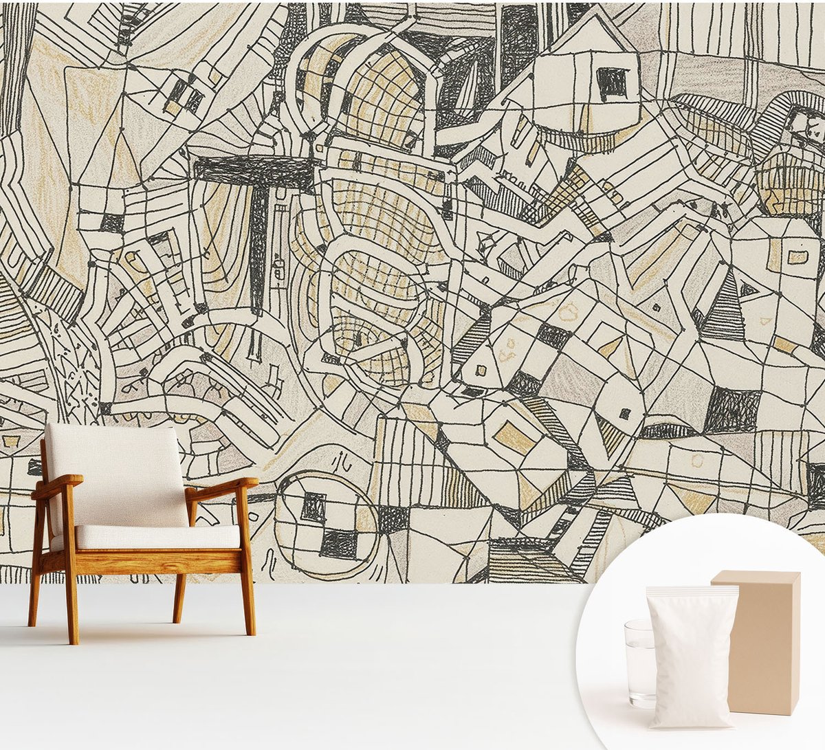 Wallfluent Fotobehang - Zwart Vliesbehang - 312x219 cm - Geometrische Abstractie Fotobehang Vlies - Hal behang Abstractie - Muurschildering - Hal behang