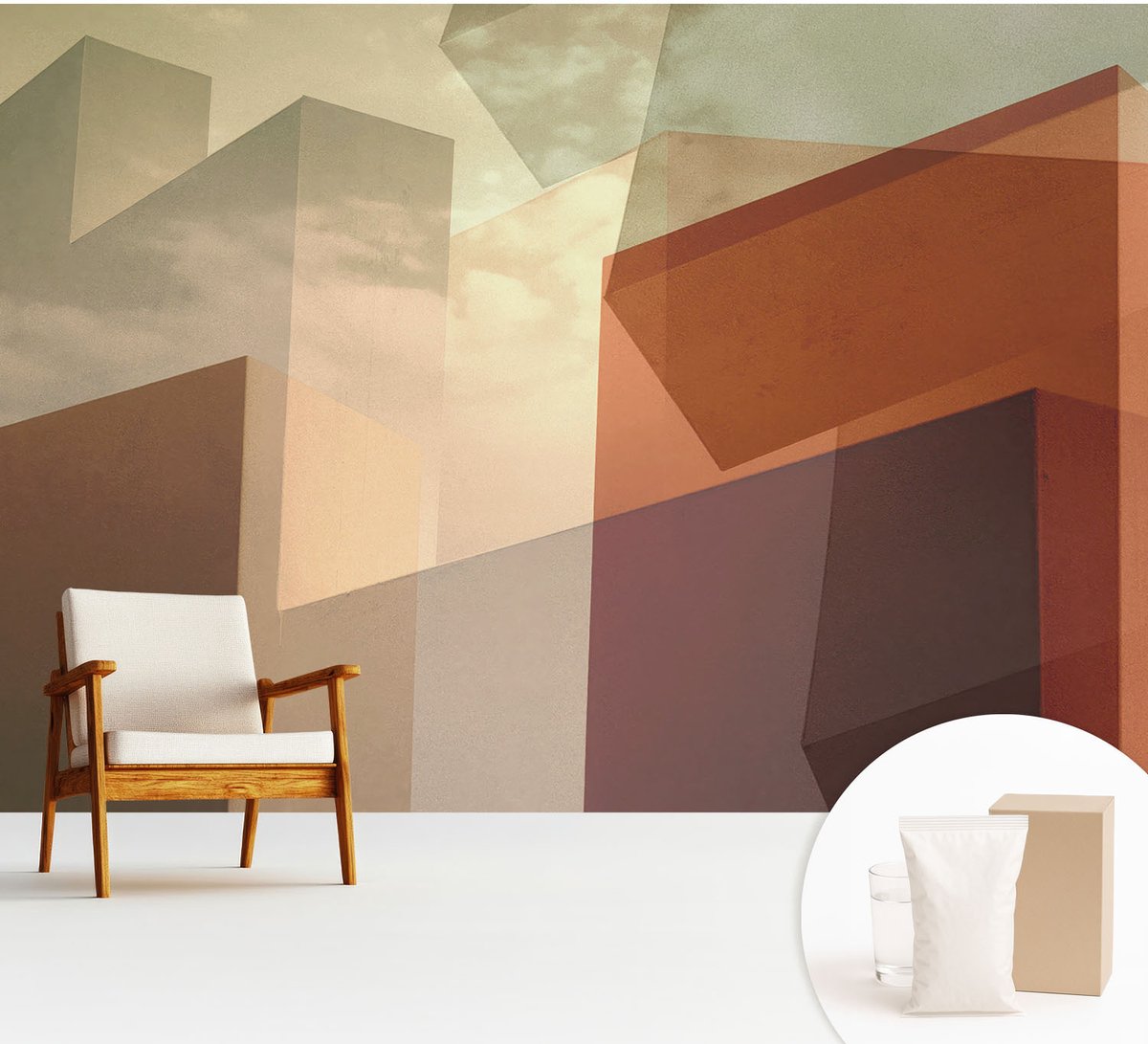 Wallfluent Fotobehang - Bruin Vliesbehang - 312x219 cm - Abstracte Vormen Muurschildering - Gang behang Architectuur - Fotobehang Vlies - Gang behang