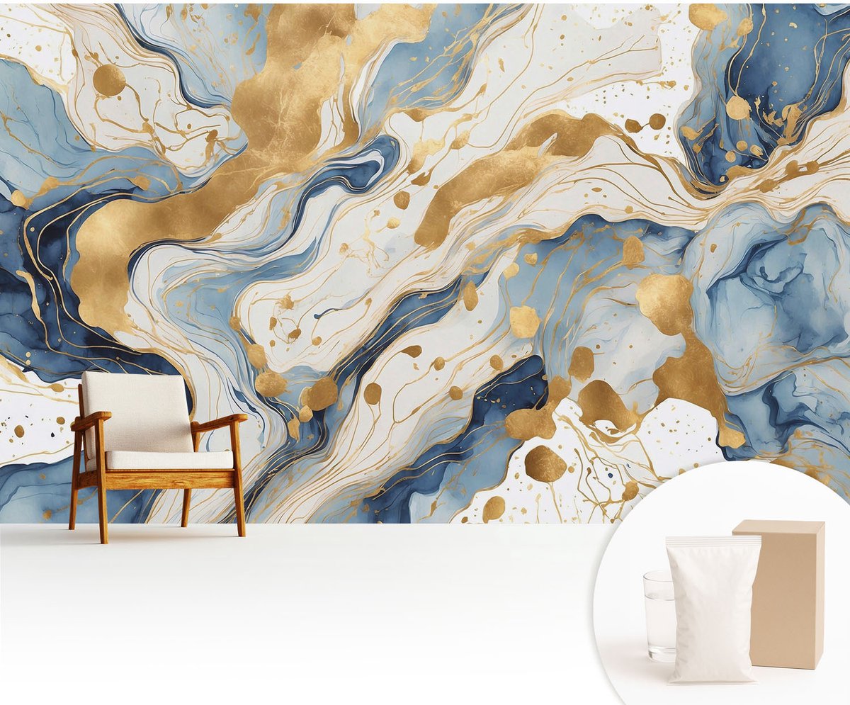 Wallfluent Fotobehang - Wit Vliesbehang - 416x254 cm - Abstracte Elegantie Fotobehang Vlies - Woonkamer behang Abstractie - Muurschildering - Woonkamer behang