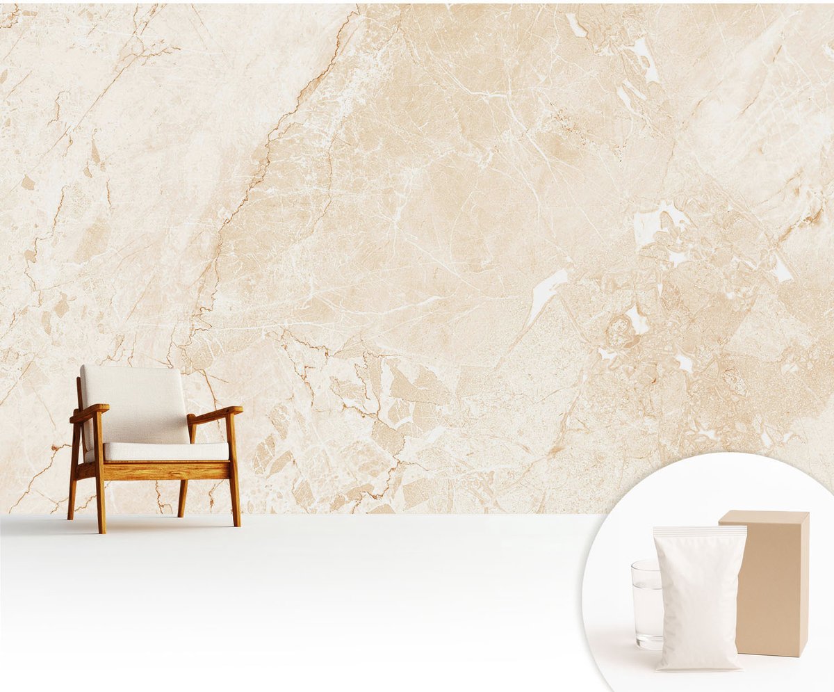 Wallfluent Fotobehang - Beige Vliesbehang - 416x254 cm - Natuursteen Muurschildering - Gang behang Texturen - Fotobehang Vlies - Slaapkamer behang