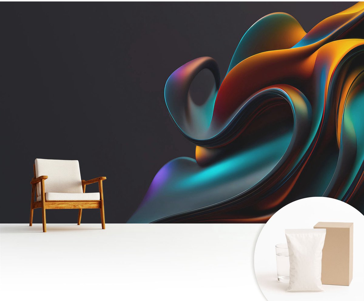 Wallfluent Fotobehang - Oranje Vliesbehang - 416x254 cm - Kleurrijke Werveling Fotobehang Vlies - Hal behang Abstractie - Muurschildering - Hal behang