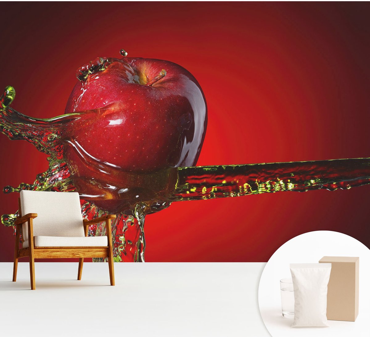 Wallfluent Fotobehang - Rood Vliesbehang - 312x219 cm - Sappige Energie Fotobehang Vlies - Woonkamer behang Voedsel - Muurschildering - Woonkamer behang