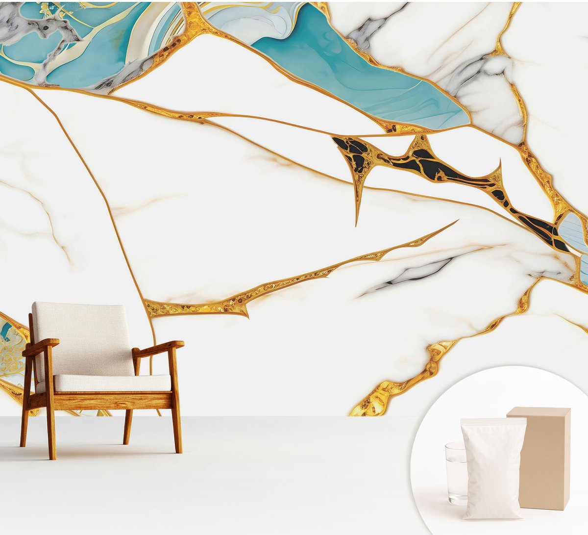 Wallfluent Fotobehang - Wit Vliesbehang - 312x219 cm - De Elegantie Van Marmer Fotobehang Vlies - Hal behang Abstractie - Muurschildering - Woonkamer behang
