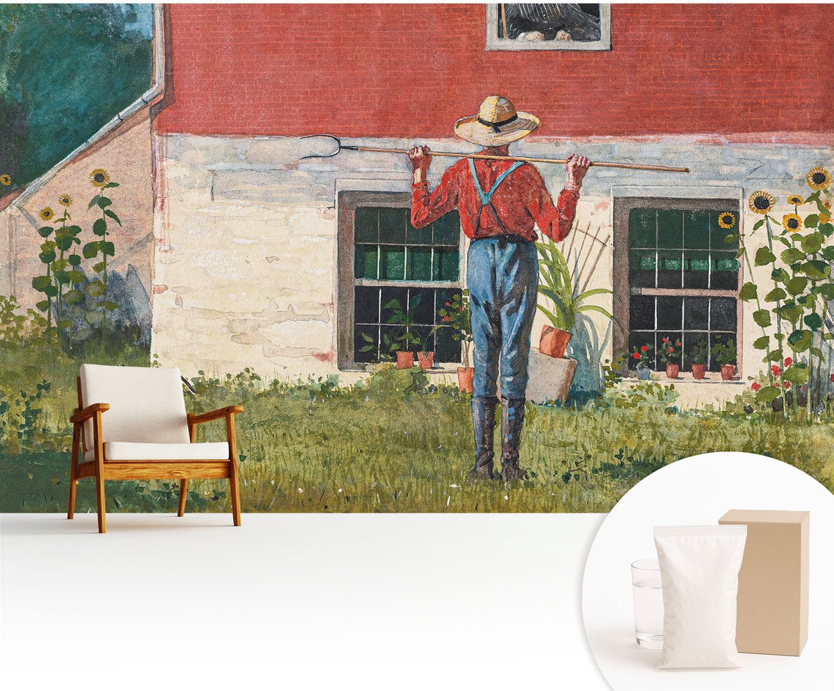 Wallfluent Fotobehang - Grijs Vliesbehang - 416x254 cm - Dorpsscène Fotobehang Vlies - Woonkamer behang Landschappen - Muurschildering - Woonkamer behang