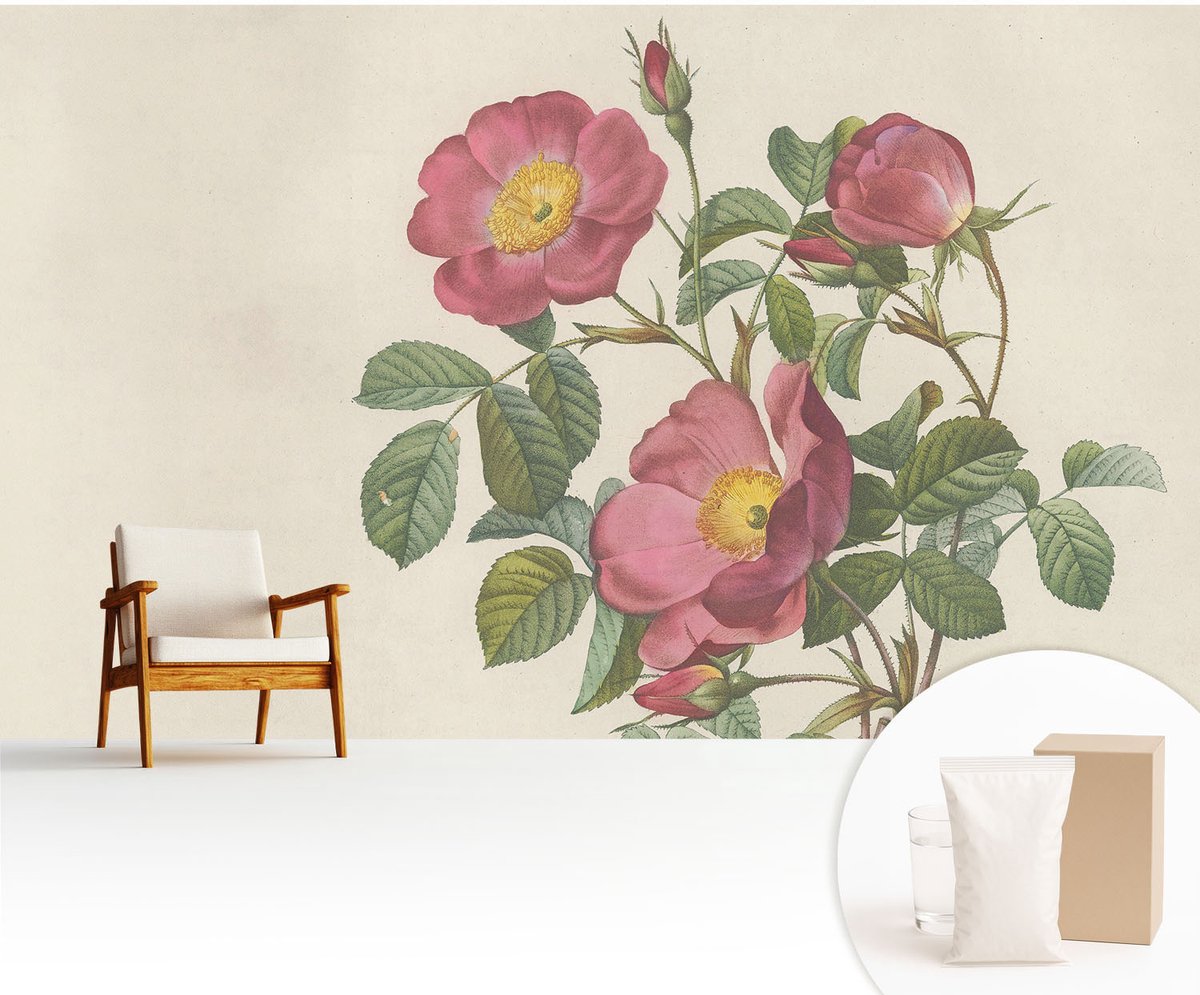 Wallfluent Fotobehang - Roze Vliesbehang - 416x254 cm - Rozenmotief Muurschildering - Gang behang Bloemen En Planten - Fotobehang Vlies - Slaapkamer behang
