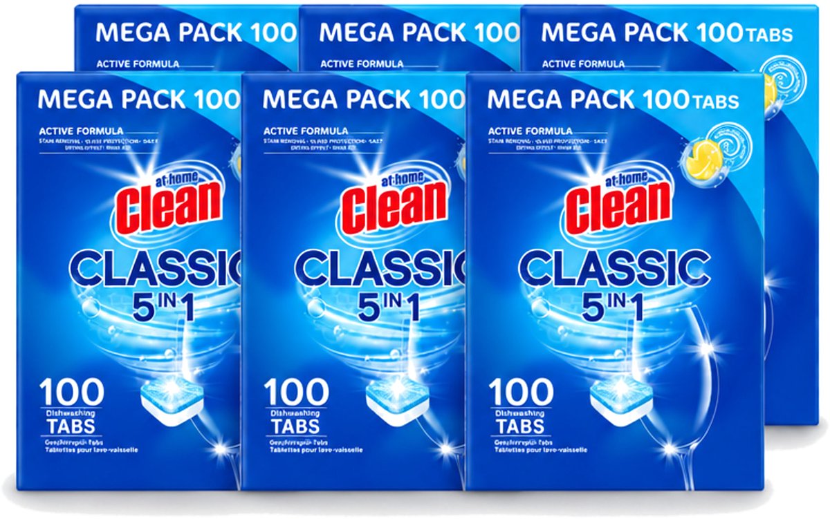 6 x At Home – Vaatwastabletten 5-in-1 – Classic Citroen – 100 Tabs - Voordeelverpakking - 6 stuks