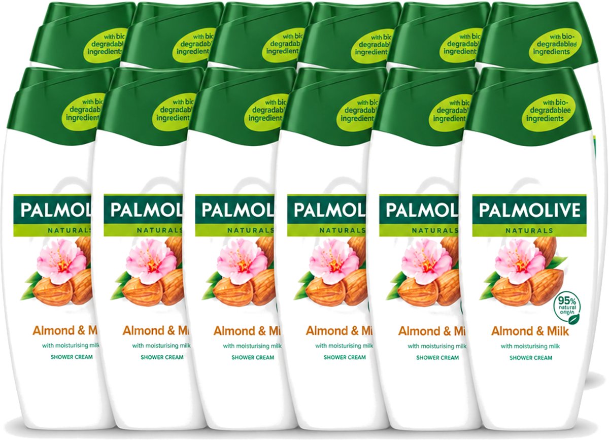 12 x Palmolive – Douchecrème – Naturals Almond & Milk – 500 ml - Voordeelverpakking - 12 stuks