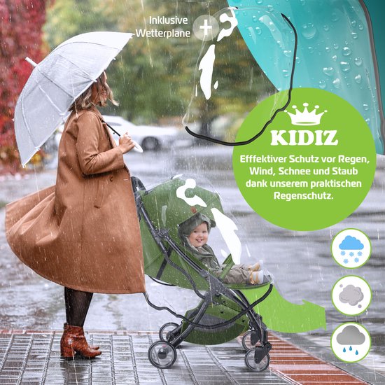 KIDIZ® Kinderwagen Premium - inklapbare buggy met ligstand - 360° wielen en 5-puntsgordel - khaki van Kidiz — afbeelding 3