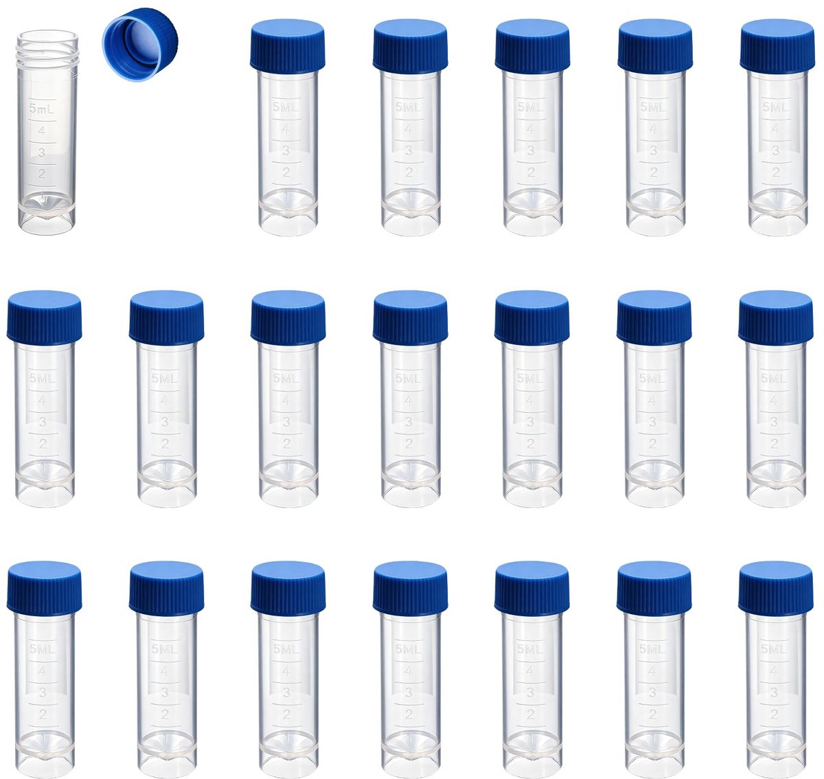 20 Stuks 5mL Kunststof Cryobuisjes, Gegradueerde Cryobuisjes, Monsterbuisjes, Vriesbuisjes, Cryobuisjes-Reageerbuisje, voor Laboratoriumgebruik, Platte Bodem