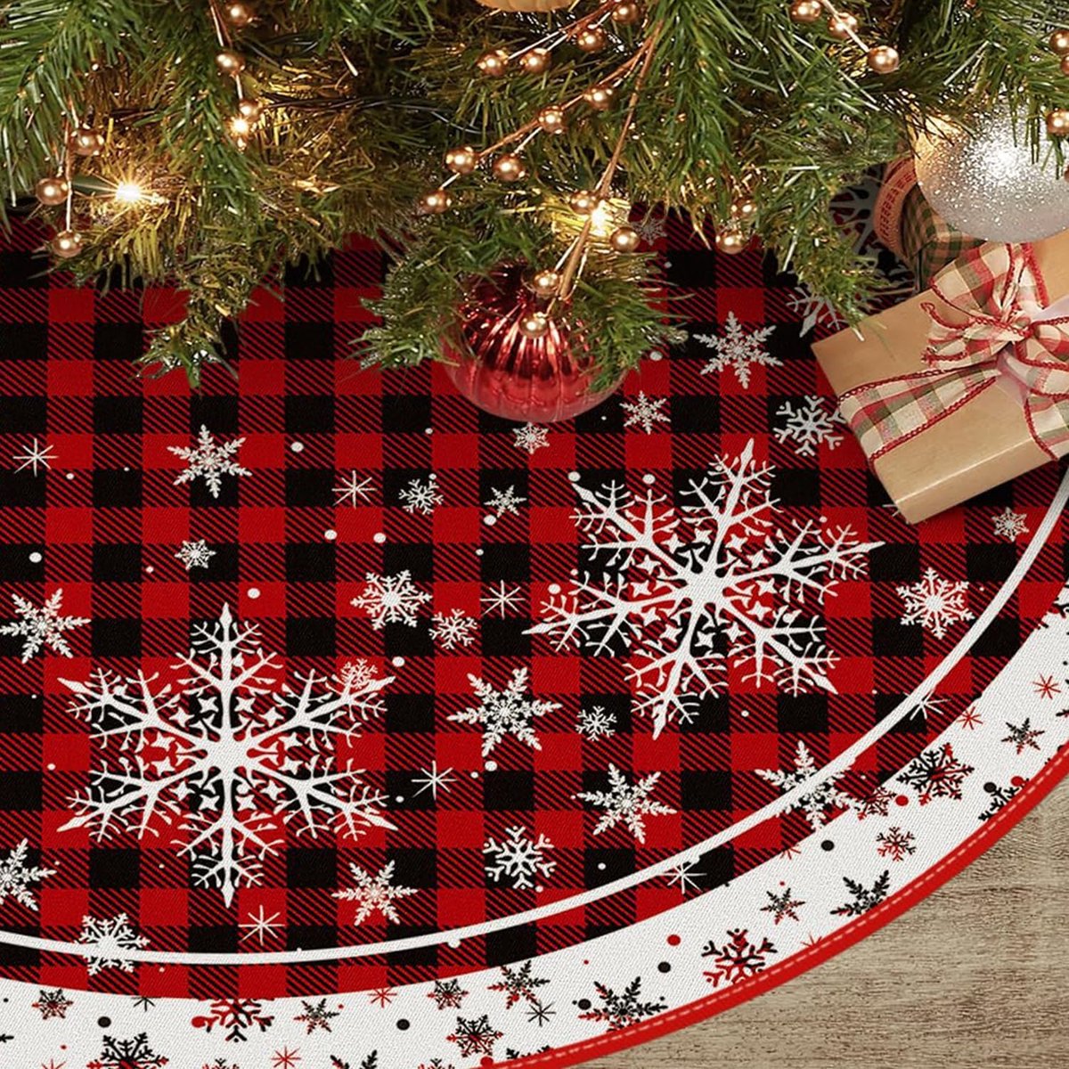 120 cm/47 inch Kerstboomkleed Rond, Standaardkleed voor Dennenboom, Rond Tapijt voor Kerstboomstandaard, Boomkleed voor Kerstdecoratie, Feestdagen en Feestversiering (Witte sneeuwvlok)