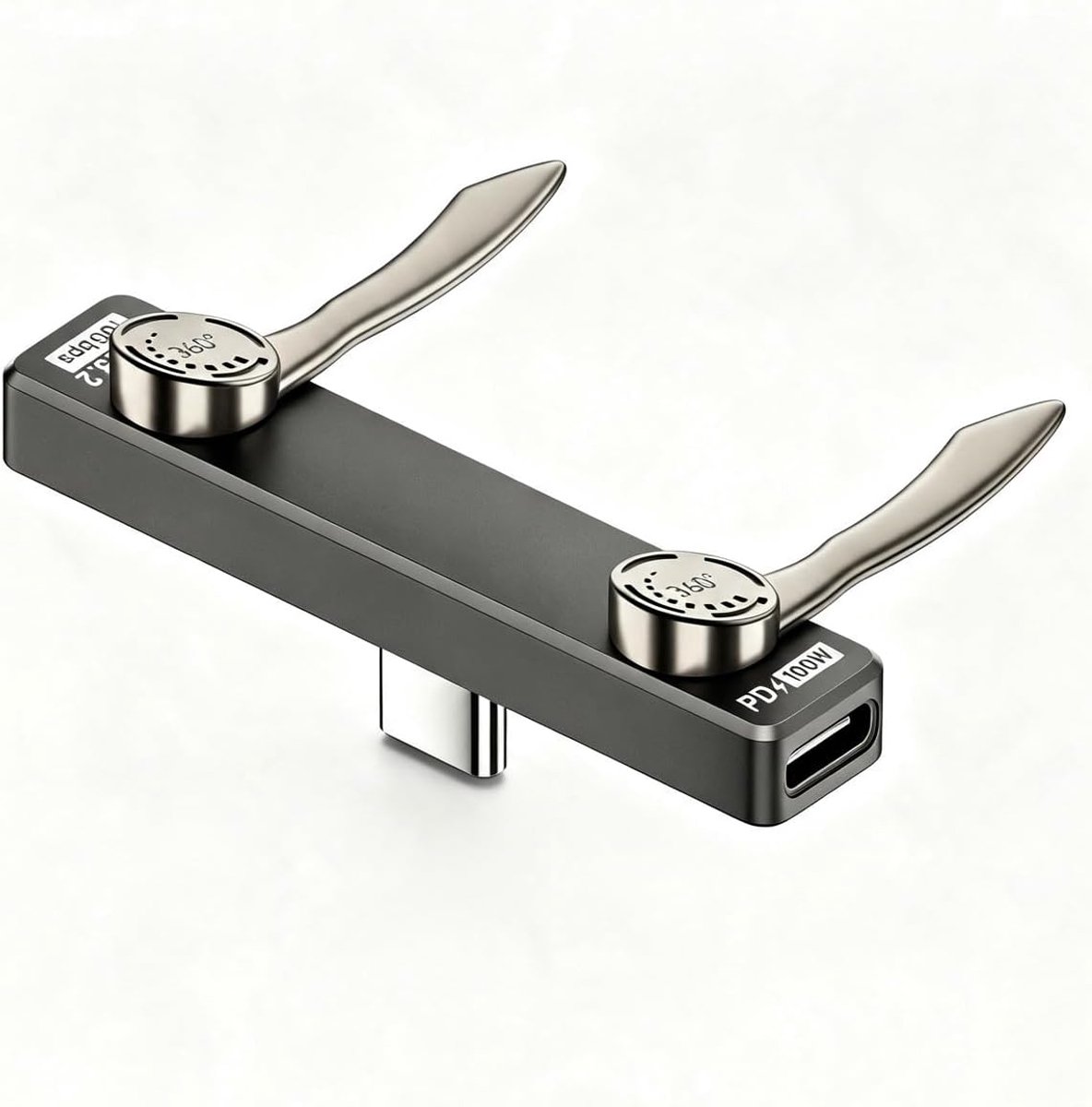 USB C Splitter 2 in 1 360° Onzichtbare Telefoonstandaard 100W PD Snel Laden