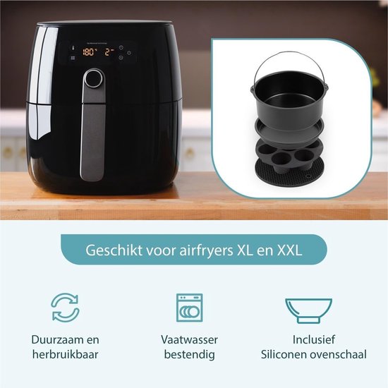 Accessoires Set - Geschikt voor Phillips Airfryer XL & XXL/Princess Aerofryer/Tefal Easy Fry/Tristar Crispy Fryer - Incl. Pizza Pan/Grillrooster/Grillrek — afbeelding 2