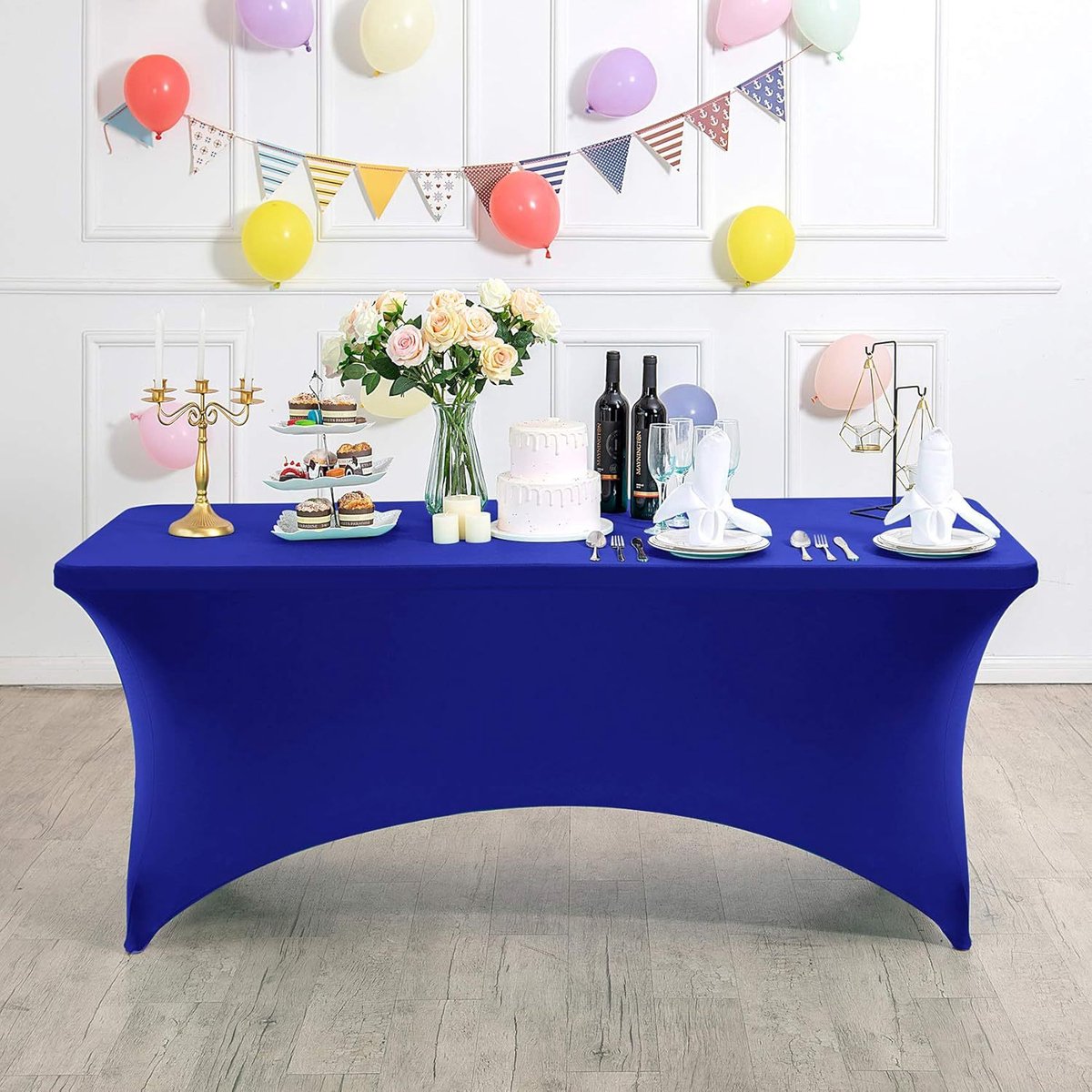 Rechthoekig, rekbaar en vlekbestendig tafelkleed, waterdicht, wasbaar en rekbaar, geschikt voor het decoreren van terrassen, keukens, bruiloften, verjaardagen, feesten, picknicks en andere gelegenheden,Koningsblauw - 183 x 76 x 76 cm (6 voet)