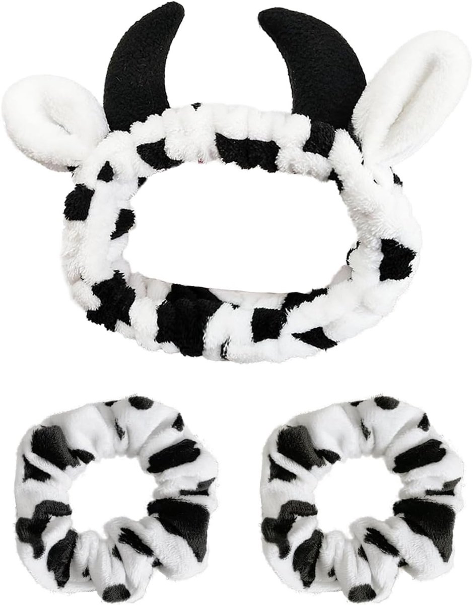 1 Koe Element Hoofdband En 2 Koe Element Haarbanden, Leuke Dieren Haar Accessoires, Zachte Pluche Haaraccessoires, Elastische Haaraccessoires