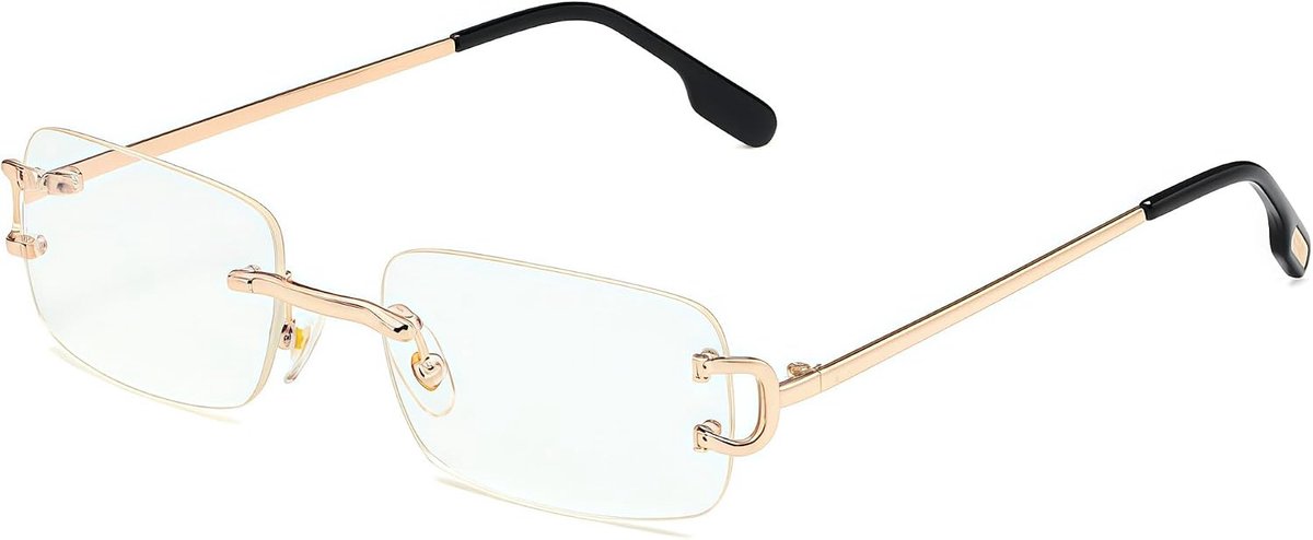 Randloze rechthoekige zonnebril voor dames en heren, UV400-bescherming, metalen frame, modieuze bril