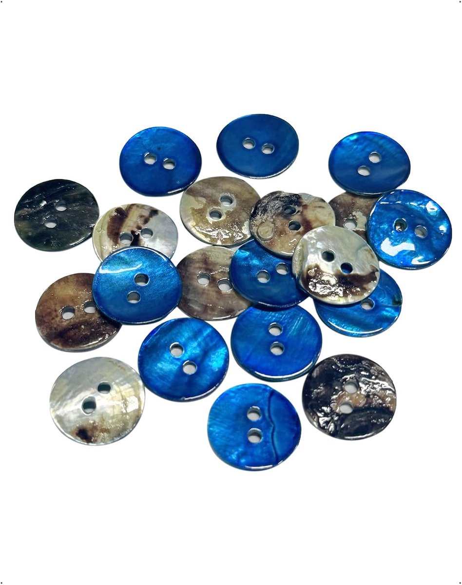 Knopen 15 mm blauwe parelmoeren schijfjes platte schelpknopen voor kleding naaien platte set vest jas elegant
