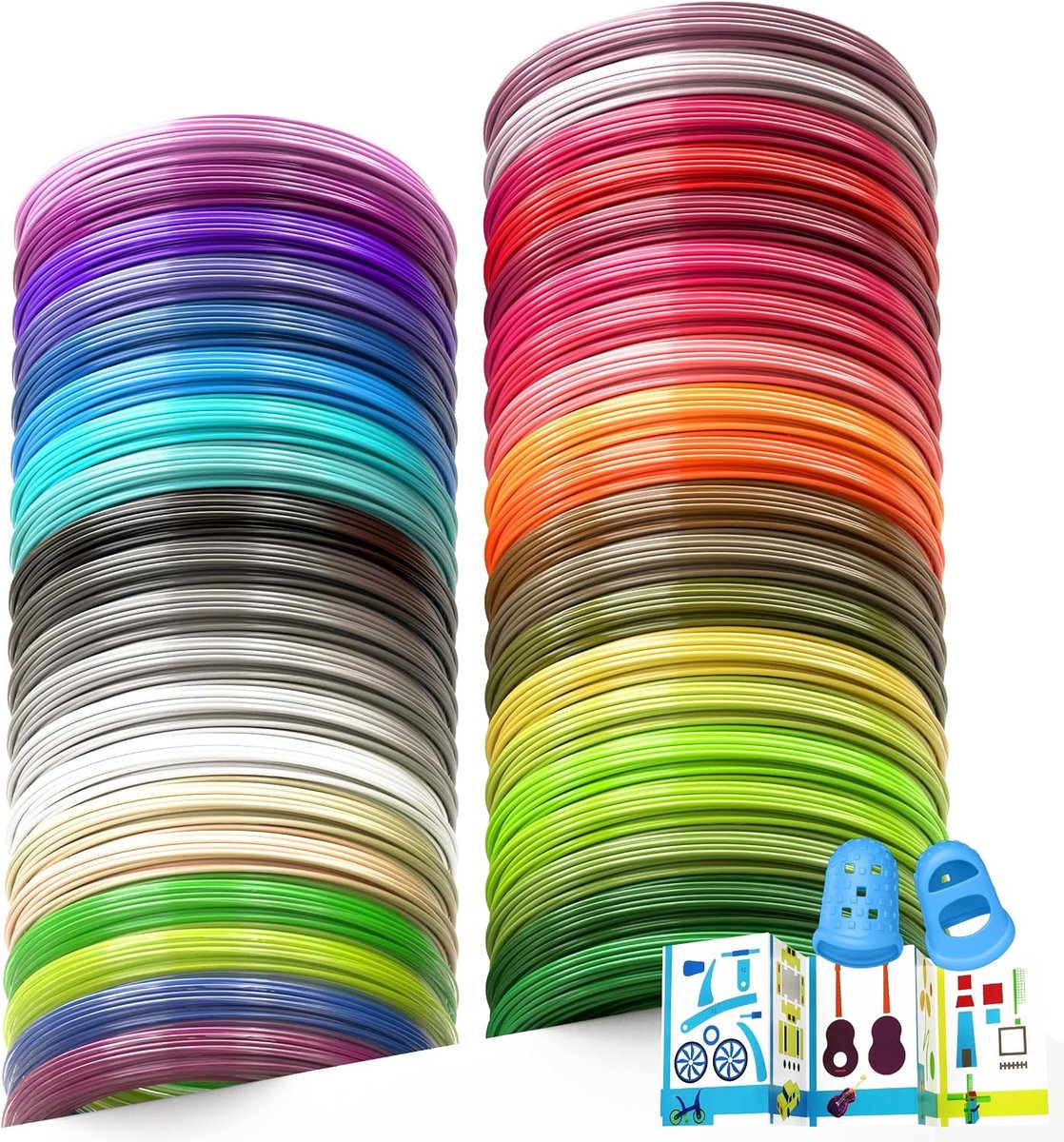 3D pen accessoires PLA, 40 kleuren, elk 5M totaal 200M, 3D pen filament met sjablonen & siliconen vingerhuls, filament 3D pen 1,75 mm, 3D pen filament voor MYNT3D, SCRIB3D, ODRVM, Tecboss