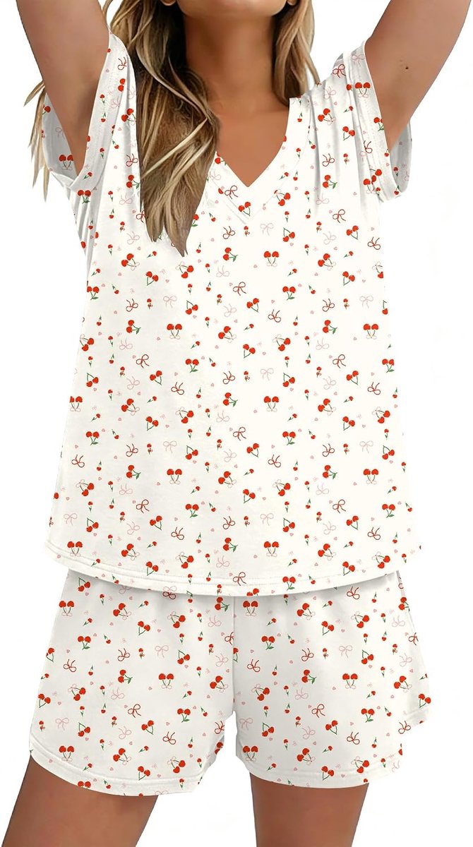 Pyjama voor dames korte mouwen pyjama leuke pyjama set V-hals loungewear sets voor vrouwen pyjama shorts tweedelige nachtkleding nachtkleding zachte kleding