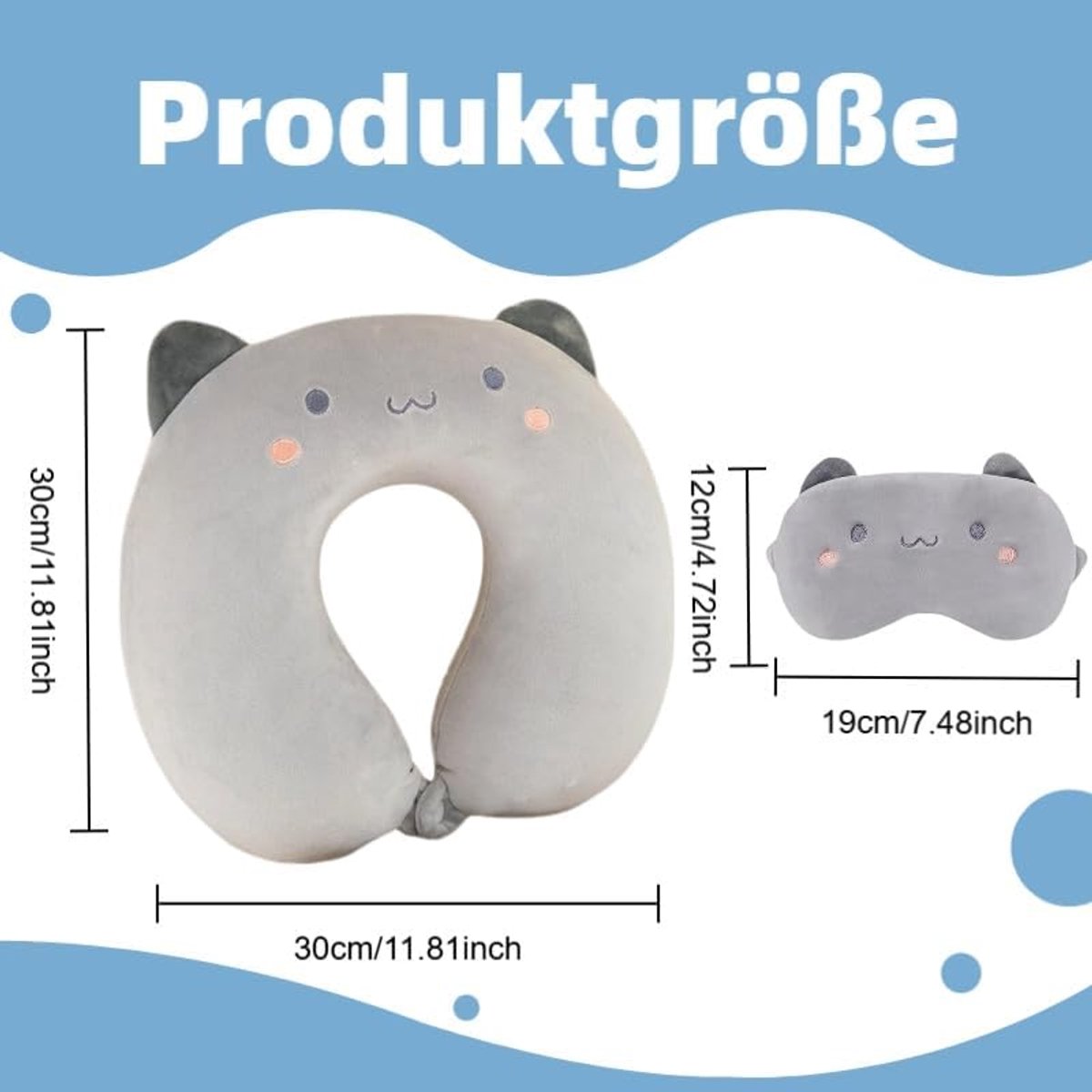 Neksteun, schattig U-vormig traagschuim nekkussen met bijpassend slaapmasker voor auto, vliegtuig, trein, camping, kantoor, volwassenen, reizen