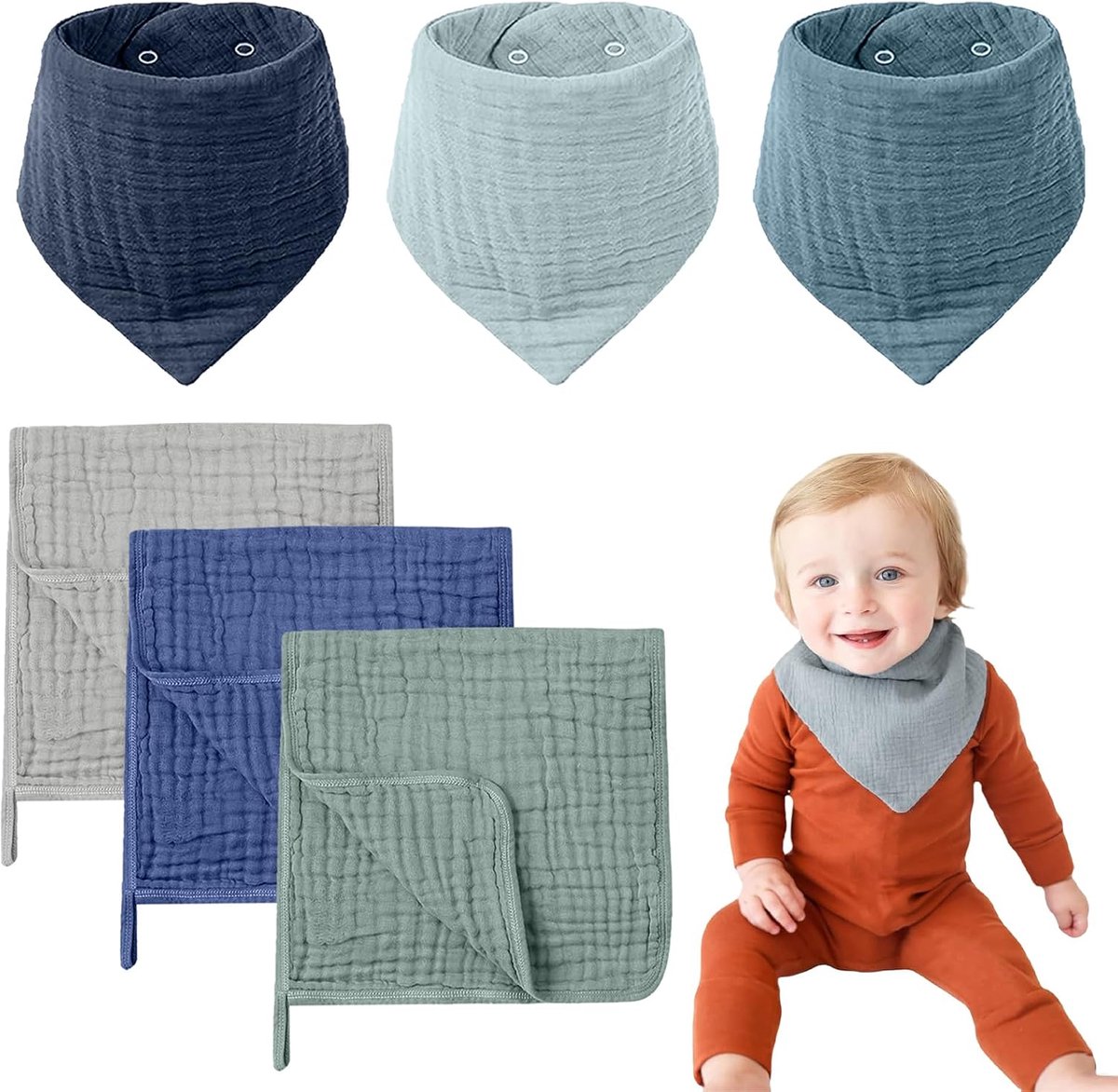 6 stuks slabbetjes baby katoenen halsdoek voor uniseks meisjes en jongens slabbetjes baby mousseline driehoekige halsdoek absorberend verstelbaar voor zuigelingen peuters