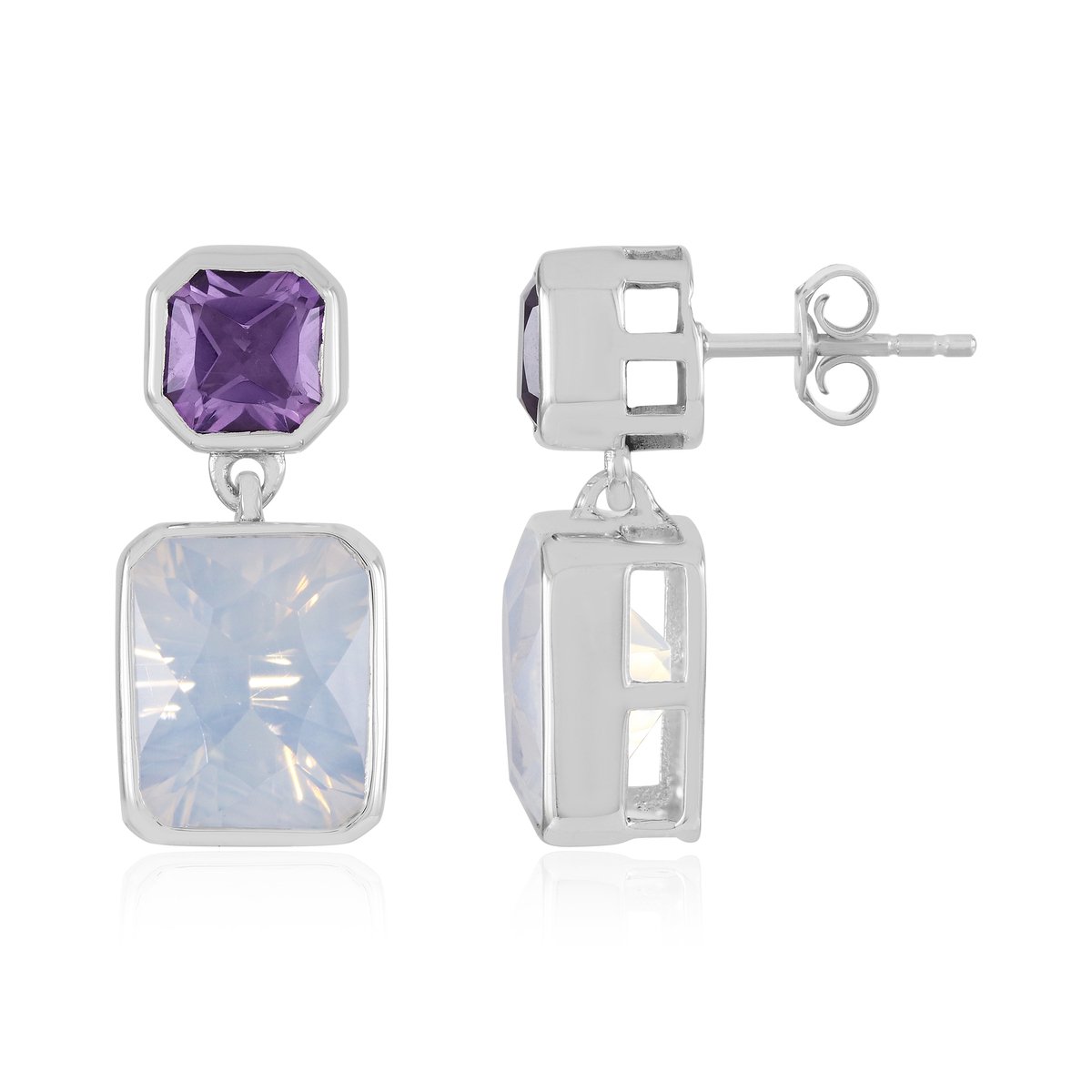 Cavill - Zilveren oorbellen - 925 Sterling Zilver gerhodineerd - Maanblauwe kwarts 7,08 ct & Lavendel amethist 1,89 ct - Elegante sieraden 22 mm