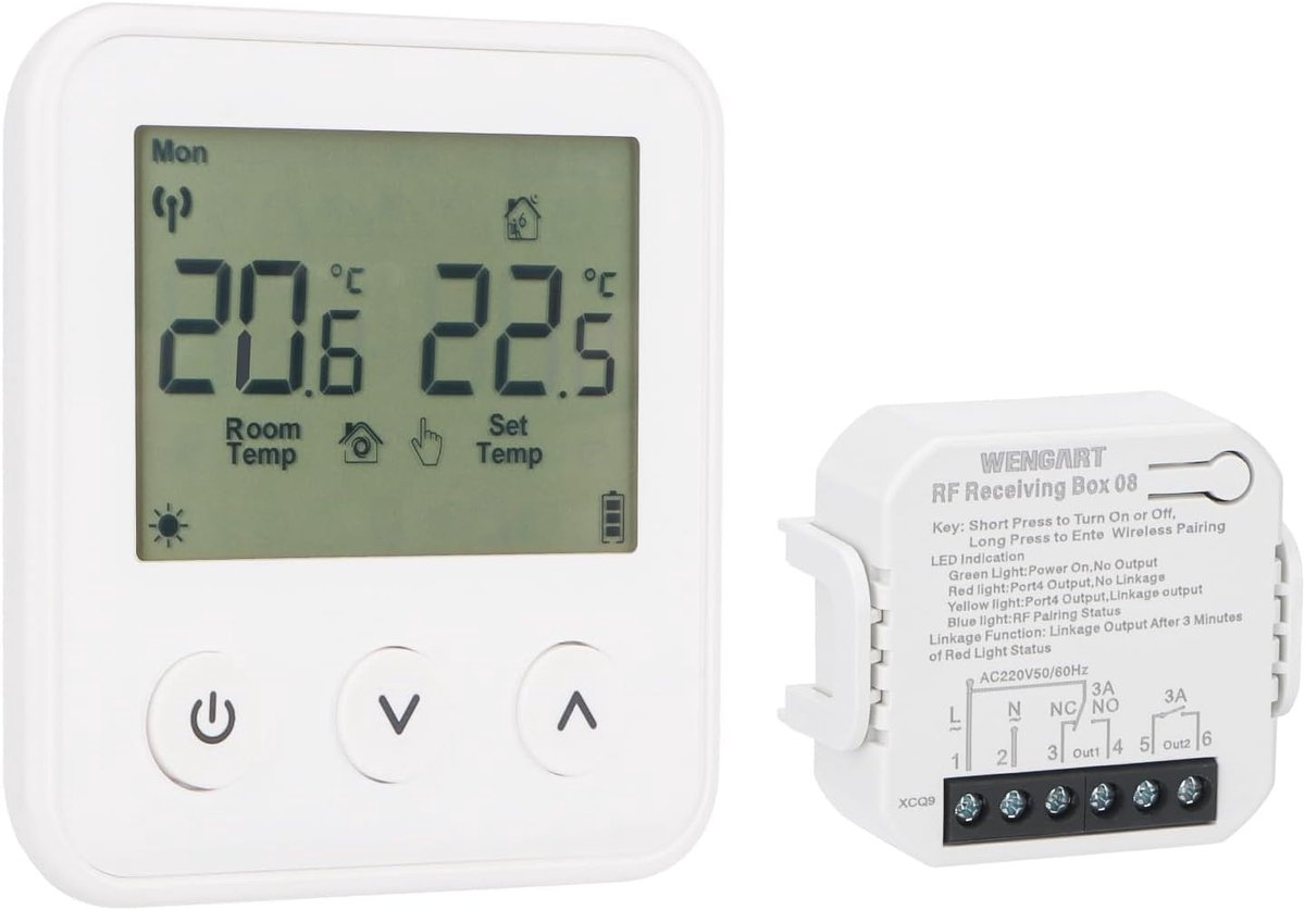 Wengart Wireless Thermostat and Receiver WG01RF, Programmable LCD Display, Working for Radiant Underfloor Heating - ShopVlot