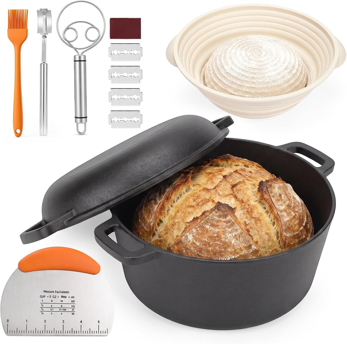 GFTIME Gietijzeren pan 26 cm brood bakken incl. - 2-in-1 broodbakpan met pan deksel ideale broodpot, broodbakpot - ShopVlot