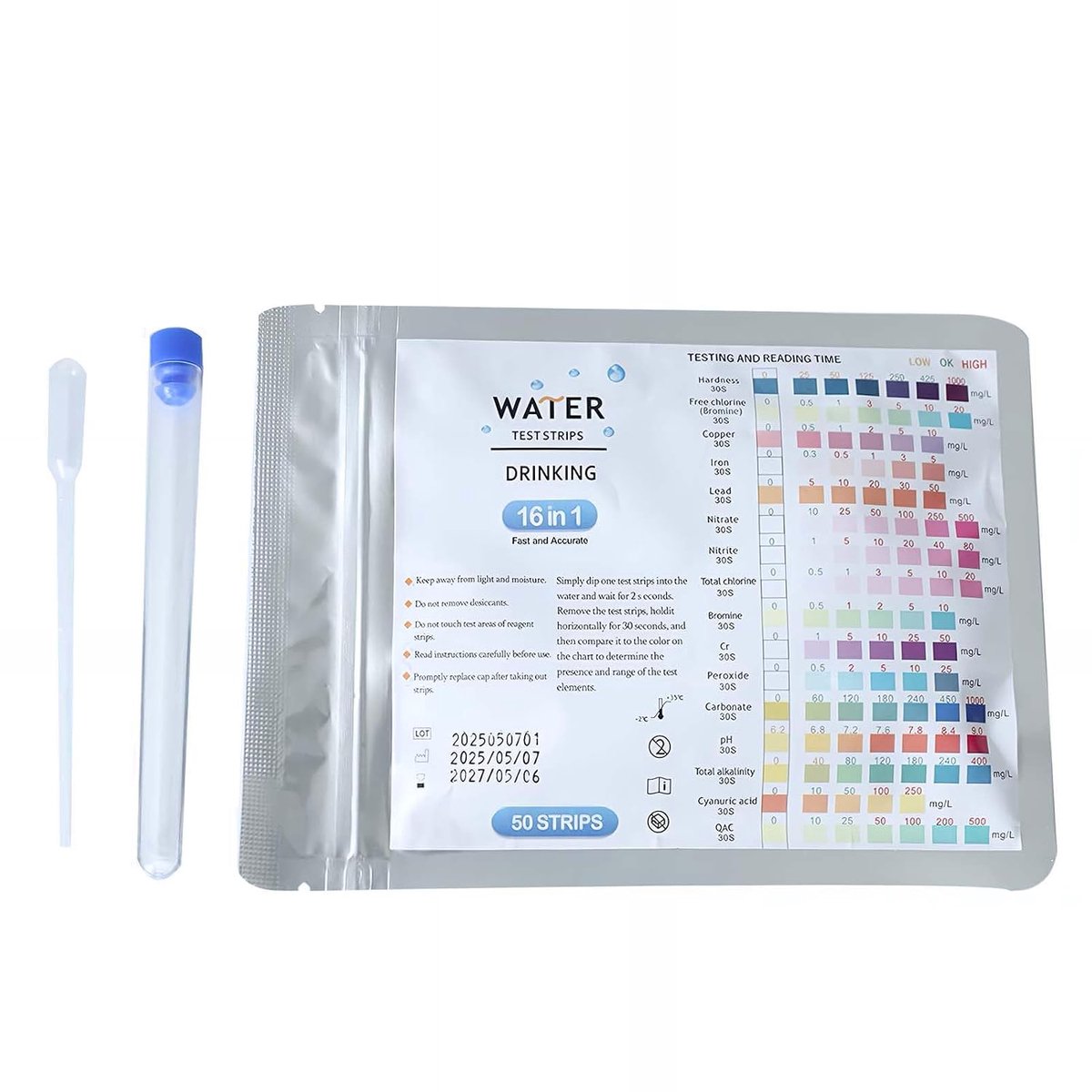 Dailygoods- Water Test Strips 16-in-1 - pH Waarde - Waterhardheid - Chloor - Nitraat - 50 Stuks - Snelle Analyse voor Thuis - Wateranalyse
