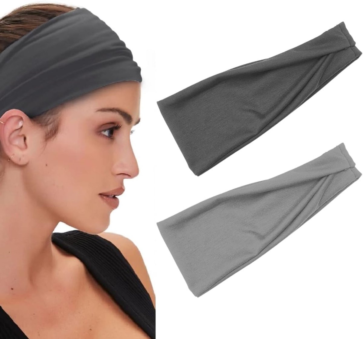 Sporthoofdband pack van 2 - Unisex zwart - Ademend en antislip - Ideaal voor fitness en yoga - ShopVlot